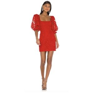 LPA Tonia Dress Red Lace Size XS NWT Balloon Sleeve Mini